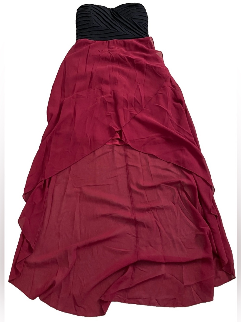 CASTING LA Strapless Black and Burgundy Asym Midi Y2K DRESS Size Small